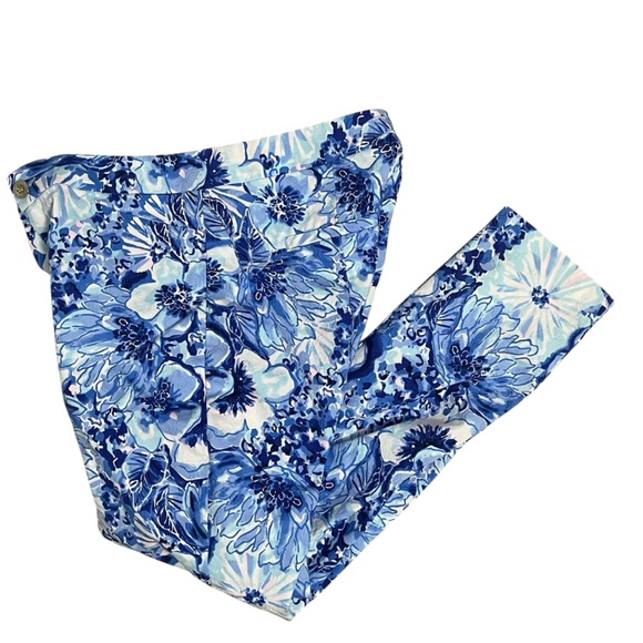 Lilly Pulitzer Blue and White Floral Straight Leg Pants - Picture 2 of 11